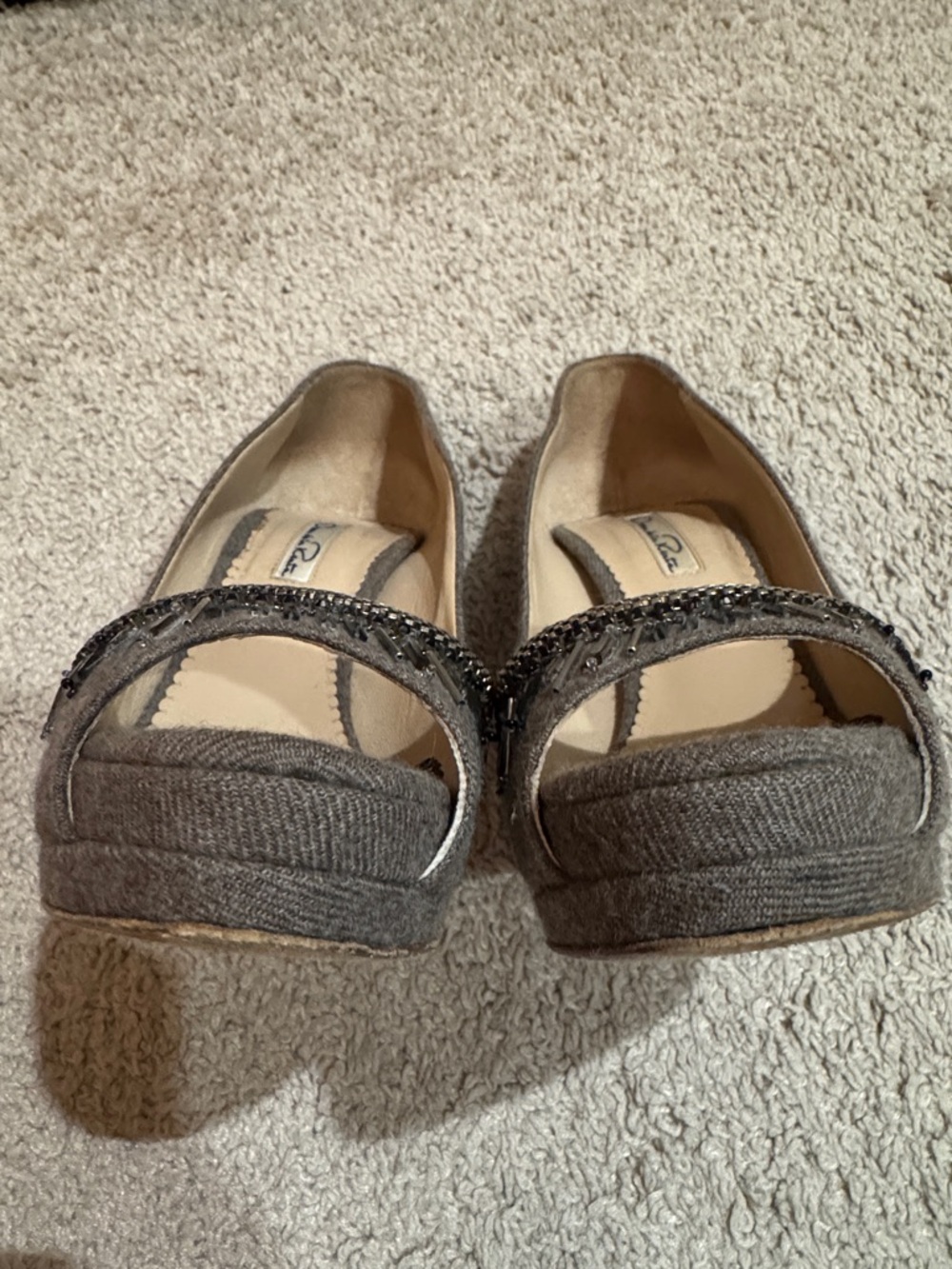 Oscar de la Renta Gray Embellished Peep-Toe Pumps - Picture 11 of 11